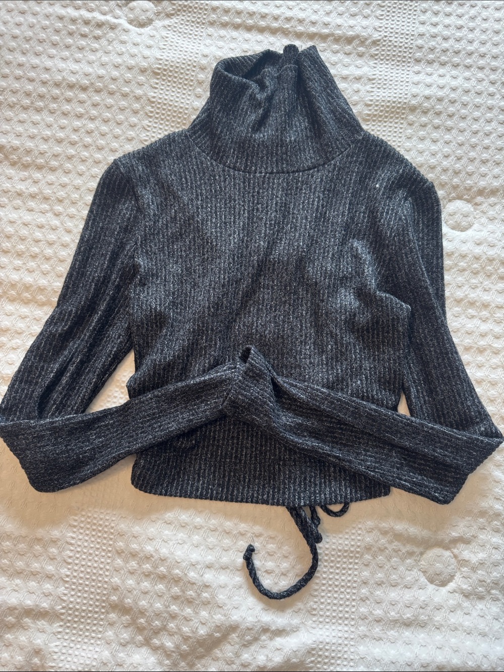Final Touch Charcoal Ribbed Drawstring Turtleneck Sweater